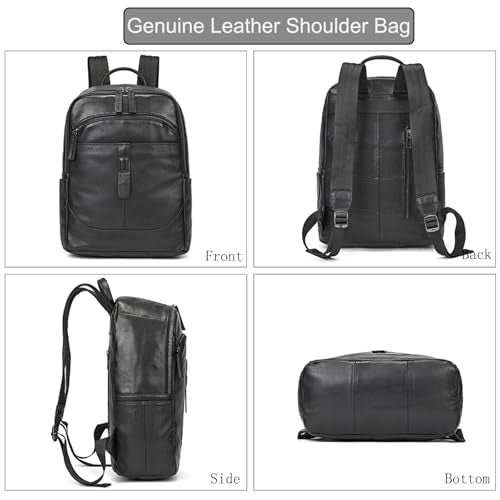 LUUFAN Genuine Leather Backpack for Men, Casual Weekender Backpack Multi Pockets 15.6 Inch Laptop Bag for Travel Business Outdoor, Black - color: 8015h-black