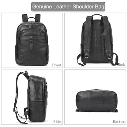 LUUFAN Genuine Leather Backpack for Men, Casual Weekender Backpack Multi Pockets 15.6 Inch Laptop Bag for Travel Business Outdoor, Black - color: 8015h-black