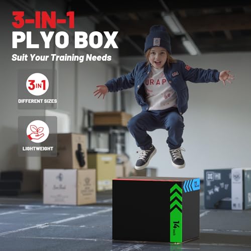 papababe 3-in-1 Plyometric Box Multi-use Jumping Exercise Equipment Trainer with Anti Slip Surface and High Density Foam for Workout Training - style: 12 x 14 x 16 inch (15lbs)