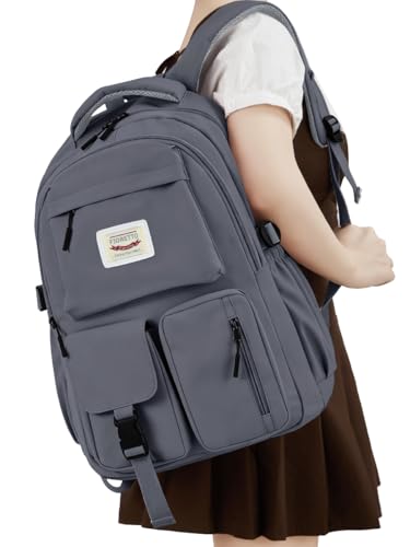 FIORETTO School Backpack for Teen Girls & Women with Laptop Compartment, Lightweight School Bag Bookbag with Multiple Pockets, Ideal for Middle High School, College, Travel, Dark Grey 35L - color: Dark Grey, size: Fits 17.3" Laptop