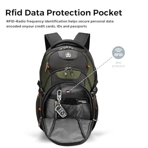 Swissdigital Design Laptop Backpack, Travel Backpack with USB Charging Port Fits 15.6 inches Computer, 31L College School Bookbag for Men,Olive/Black | SD803-26 - color: Olive/Black