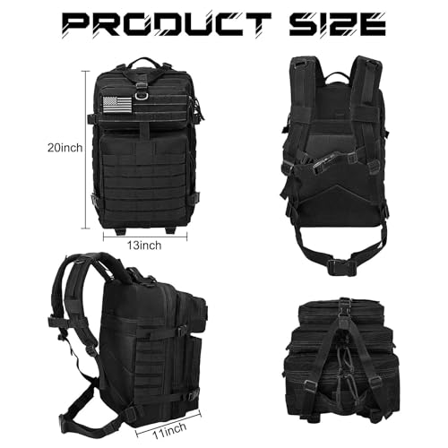 WOLT Military Tactical Backpack for Men 45L Molle Backpack 3 Day Assault Pack Bug Out Bag, Heavy Duty Rucksack for Hiking Gym(Black) - color: Black