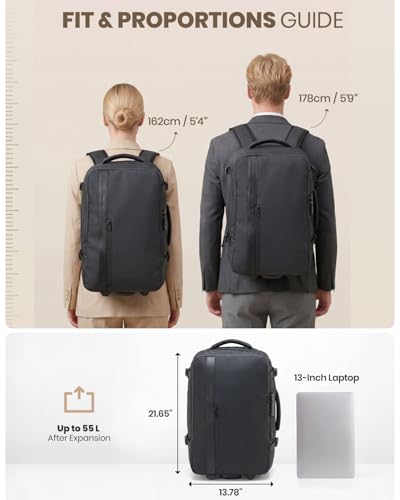 Fanwoli Rolling Vacuum Backpack Travel with One-Button Compression, Expandable Carry-On Suitcase Luggage, Approved TSA Lock & Water-Proof Laptop Compartment for Outdoor/Family/Business Trips - color: Black