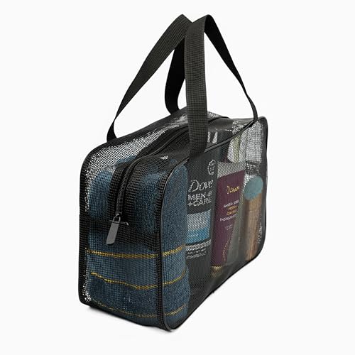 REDSINDA Mesh Shower Caddy Bag for Bathroom Gym Camping Portable Travel Mesh Toiletry Bag for Women Men - color: Large Black