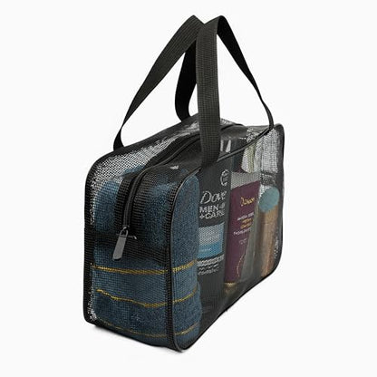 REDSINDA Mesh Shower Caddy Bag for Bathroom Gym Camping Portable Travel Mesh Toiletry Bag for Women Men - color: Large Black