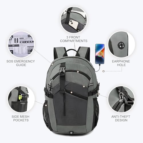 Small Hiking Backpack for Women Men 20L Lightweight Travel Backpack with Phone Pocket Waterproof Daypack for Women Men - color: Grey