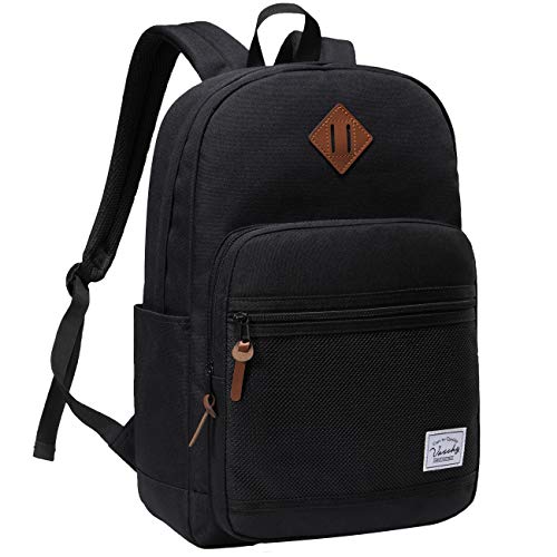 VASCHY School Backpack, Water Resistant Casual Daypack Travel Backpack Bookbag for Men Women with Padded Laptop Sleeve Black - color: Black