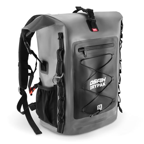 OSAH DRYPAK Waterproof Backpack Dry Bag 35L/55L/85L – Heavy Duty Roll-Top Hiking Backpack for Travel, Kayaking, Boating, Camping, Rafting and Fishing - color: Grey, size: 55L