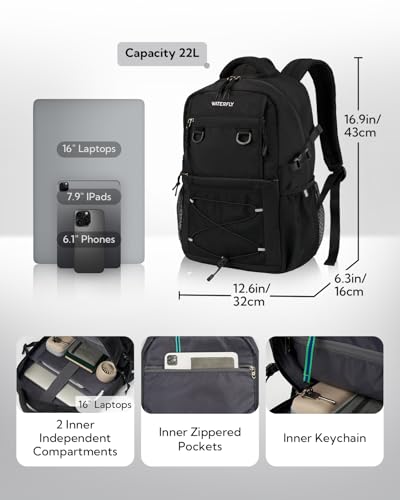 WATERFLY Travel Hiking Casual Backpack: 22L Lightweight Everyday Outdoor City Daypack College Bookbag for Women Men - color: Black