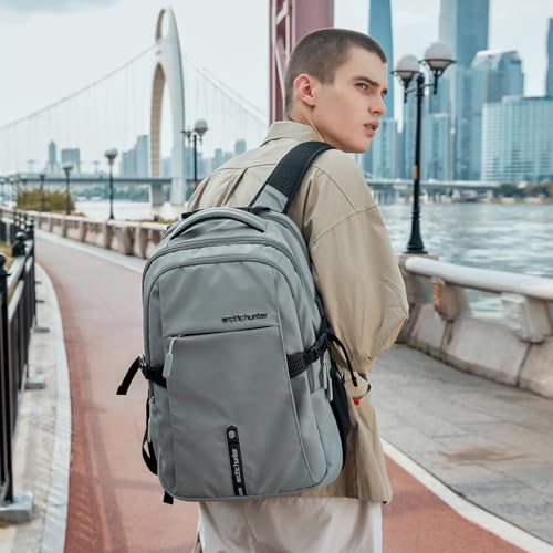 ARCTIC HUNTER AH Travel Carry On 15.6" Laptop Backpack for Men, Large 30L Anti-Theft & Waterproof Backpacks Flight Approved for Business, Commuting, Work, Weekend Casual Daypack, Grey, Silver - color: Sliver