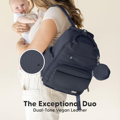 KeaBabies Diaper Bag Backpack - Small Multifunctional Travel Diaper Back Packs, Maternity Baby Changing Bags, 12L Capacity, PU Leather, Waterproof, Unisex, Nappy Changing Pad (Navy Blue, Small) - color: Navy Blue, style: Small / 13" H