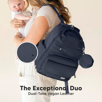 KeaBabies Diaper Bag Backpack - Small Multifunctional Travel Diaper Back Packs, Maternity Baby Changing Bags, 12L Capacity, PU Leather, Waterproof, Unisex, Nappy Changing Pad (Navy Blue, Small) - color: Navy Blue, style: Small / 13" H