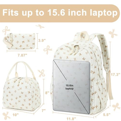 LEDAOU Backpack for Girls School Bag Kids Bookbag Teen Backpack Set Daypack with Lunch Bag and Pencil Case | Kids - color: Brown Bowtie