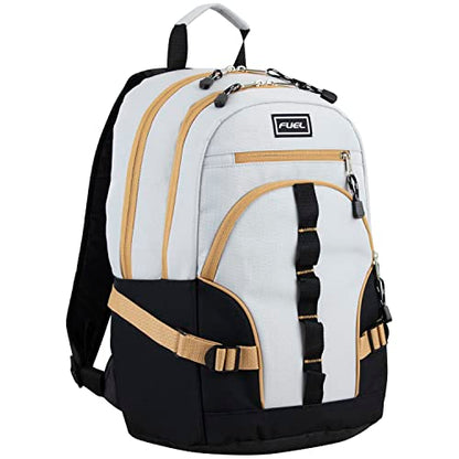 FUEL Hiking Laptop Backpack, College Bookbag, Travel Daypack with 5 Compartments, Dynamo Tech Pocket, 18.5 Inches - color: Light Khaki