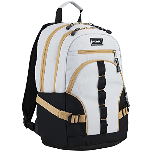 FUEL Hiking Laptop Backpack, College Bookbag, Travel Daypack with 5 Compartments, Dynamo Tech Pocket, 18.5 Inches - color: Light Khaki
