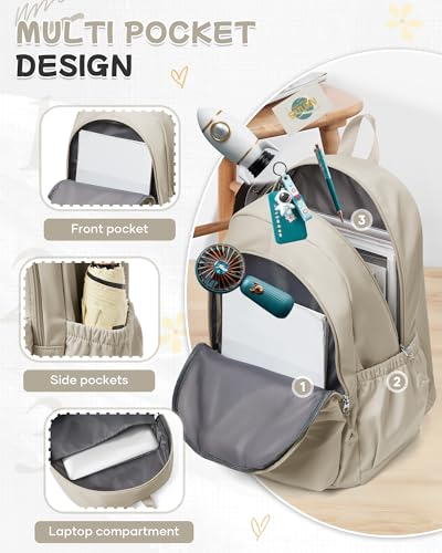 BJLFS Khaki School Backpack for Girls Women Waterproof High School Book Bag Cute Backpack for Men Teens Boys, Lightweight Simple Middle School Back Pack Daypack - color: A0-khaki