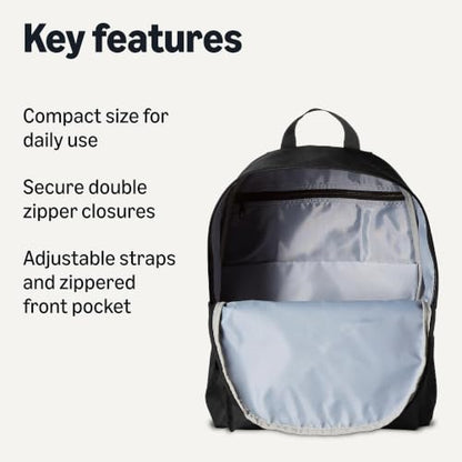 Amazon Basics Backpack for School, Travel, Study with Padded Adjustable Shoulder Straps, Spacious Compartment, Water Bottle Pockets, Durable Classic Design, Black - color: Black