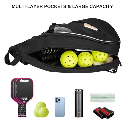 Goloni Pickleball Bag for Women Men, Convertible Pickleball Backpack Sling Bag with Fence Hook, Waterproof Polyester Paddle Bag with Multiple Compartments - color: Black
