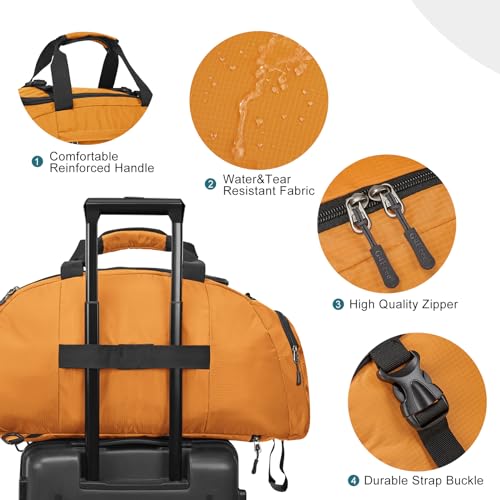 G4Free 40L 3-Way Duffle Bag Backpack Gym Bag for Men Women Sports Duffel Bag with Shoe Compartment Travel Backpack Luggage - color: Orange