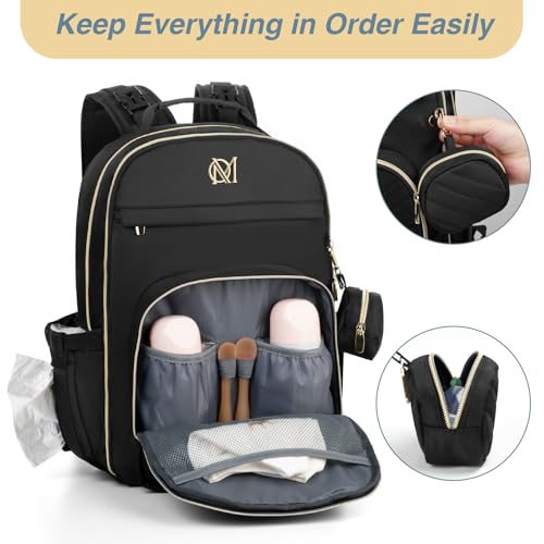 MOMUVO Diaper Bag Backpack, Quilted Baby Bag with Changing Pad & Stroller Straps & Pacifier Case, Large Travel Diaper Bags for Mom Dad, Black - color: Black