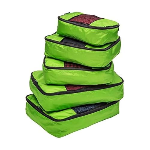 Travel Wise Packing Cubes for Travel - 5 Piece Set with Pattern Design, Lightweight Ripstop Nylon Luggage Organizers with Mesh Panel, Small Medium Large Sizes - color: Lime
