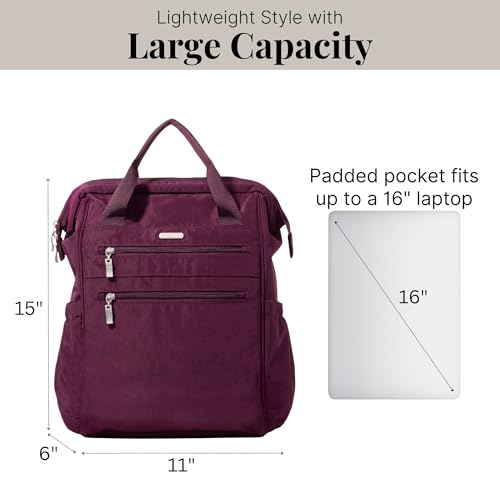 Baggallini City Scape Backpack - 15"x11" Lightweight Work Travel Bag w/Luggage Sleeve & RFID - color: Mulberry