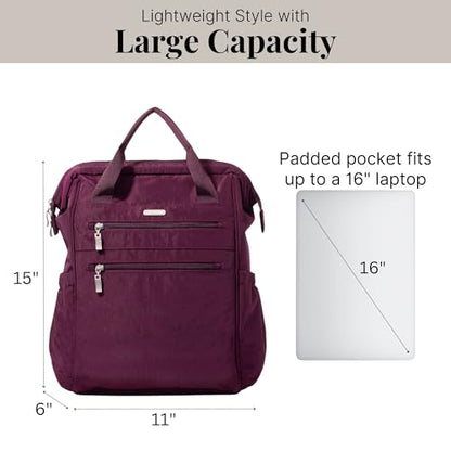 Baggallini City Scape Backpack - 15"x11" Lightweight Work Travel Bag w/Luggage Sleeve & RFID - color: Mulberry