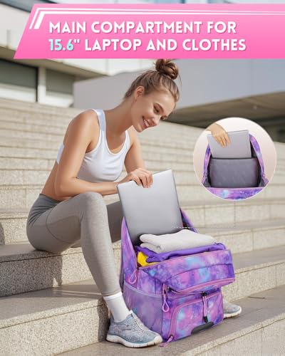 MATEIN Girls Soccer Backpack, Large Basketball Bag with Ball Holder & Shoe Compartment for Tournament & Game Day, Lightweight Youth Sports Bag with Fence Hook Fits 15.6 Inch Laptop, Soccer Team Gifts - color: Star Purple