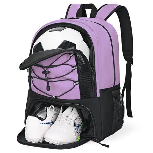 Goloni Soccer Bag, Basketball Bag with Ball Compartment & Shoe Compartment,Large Soccer Backpack for Basketball,Gym，Football - color: Light Purple