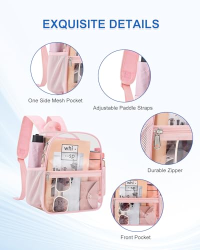 Clear Backpack for Stadium Events, 12x12x6 Small Clear Plastic bag with Reinforced Straps for Game Security Festival Concert - color: Pink