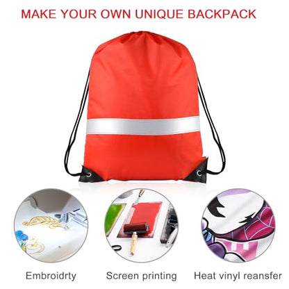 KUUQA 12 Pcs Drawstring Backpack Bag Bulk Reflective,Red - color: Red