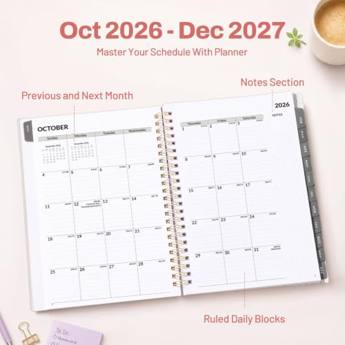 SUNEE 2027 Planner, Weekly and Monthly Calendar Planner, January 2027-December 2027, Daily Agenda with Tabs, Note Pages, Spiral Binding, 6"x8.3", Pink - color: Pink