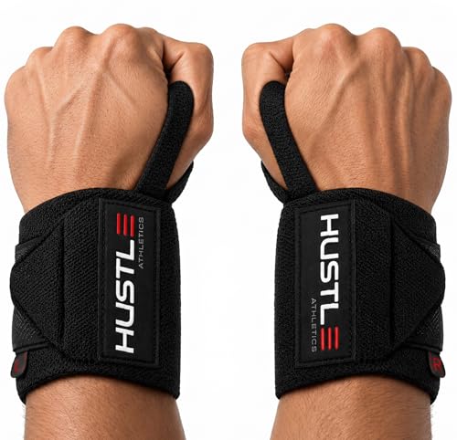 Hustle Athletics Wrist Wraps for Weightlifting, USPA-Approved 18" Wrist Support Straps for Bench Press, Squats & Overhead Press, Heavy-Duty Gym Wraps for Men and Women