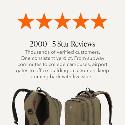 SwissGear 5505 Cecil 16” Laptop Backpack Olive – Daily Laptop Bag with Gear Attachment Options – Multiple Organizer Pockets & Padded Shoulder Straps - color: Olive
