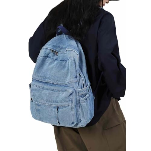 MaxxCloud Women's Heavy Cotton Canvas Laptop Backpack Lightweight Casual Hiking Daypack Travel Bag - color: Light Blue