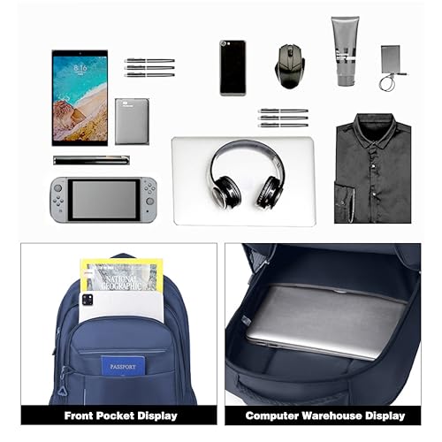 Large Capacity Travel Laptop Backpack, durable and lightweight, 4 compartments, waterproof front, breathable back (Dark blue) - color: Dark Blue