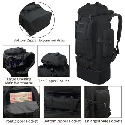 70L/100L Hiking Backpack with USB Charging Port, Expandable Large Military Tactical Backpack, Waterproof MOLLE Rucksack Travel Backpacking Daypack for Camping Climbing (Black) - color: 100l Black-usb Port