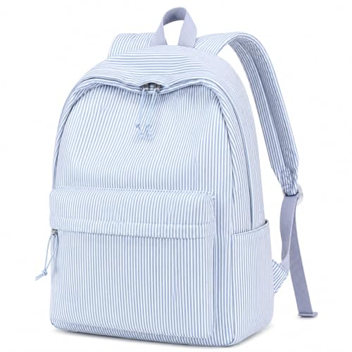 BTOOP School Backpack for Teens Large Corduroy Bookbag Lightweight 15.6 inch Laptop Bag for Girls Women Casual High School College - color: Grey-blue Stripes