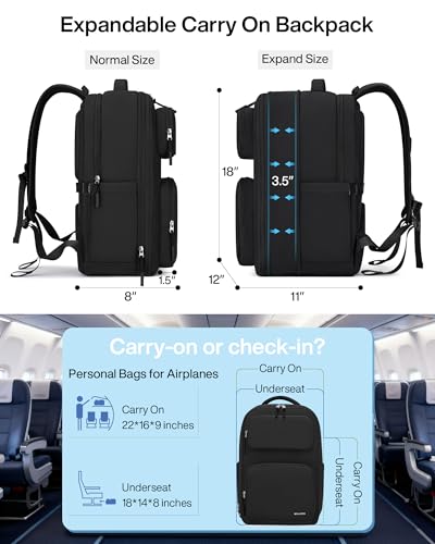 MILADA Expandable Travel Backpack 28L to 39L, TSA-Approved Carry On Backpack with 17 Inch Laptop Compartment, School Business Work Backpack for Men & Women, Black - color: Black