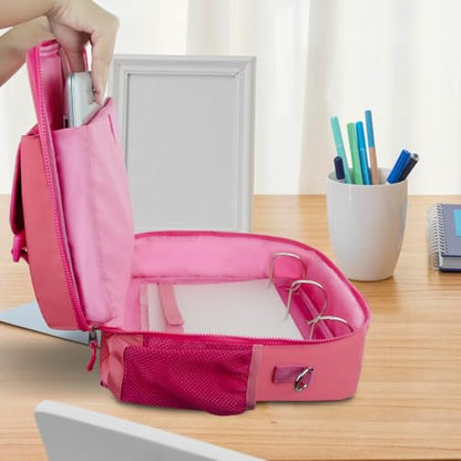 Zipper Binder 700-Sheet 3-inch D Ring with Multiple Pockets Folder Up 14" Laptop Detachable Backpack Straps & Shoulder Use for School and Office（red） - color: Plum Red