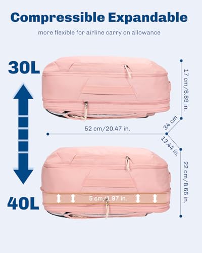 Hynes Eagle TSA Friendly Travel Backpack for Men Women Carry on Backpack 40L Flight Approved Laptop Backpack for 17 inches Compressible Weekender Bag Overnight Backpack Pink - color: Pink