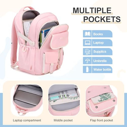 DIGOBAY Backpacks for Girls, 3PCS School Backpack with Lunch Box Pencil Pouch for Teen Girls Kids Elementary Primary Middle High College School Bookbag Set （Pink） - color: Pink