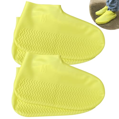 Waterproof Shoe Covers 2 Pairs,Rain Shoe Covers Reusable Silicone Non Slip Shoe Covers for Outdoor,Rain Shoe Covers for Women and Men (Yellow, Medium) - color: Yellow, size: Medium