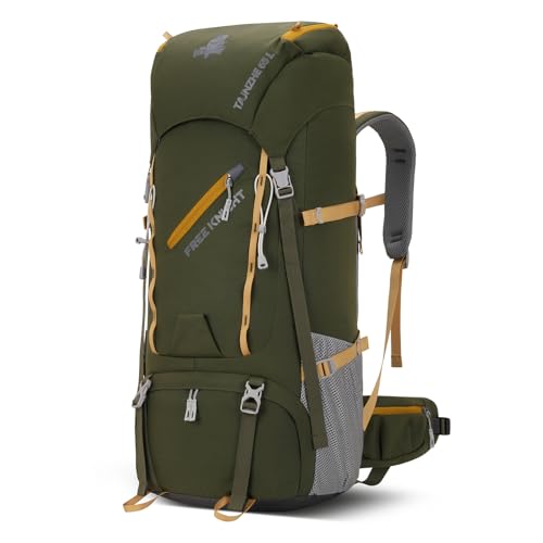 Bseash 65L Waterproof Hiking Camping Backpack with Rain Cover, Outdoor Sport Travel Daypack for Climbing Touring (Army Green) - color: Army Green