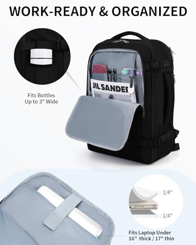 ECOHUB Carry On Travel Backpack, Expandable Airlines Personal Item Bag 18x14x8, Water Resistant 17 inch Laptop Backpack Flight Approved, 12 Pockets 30L Work Backpacks with Wet Pocket & Cable Slot - color: Black, size: 18 inch underseat