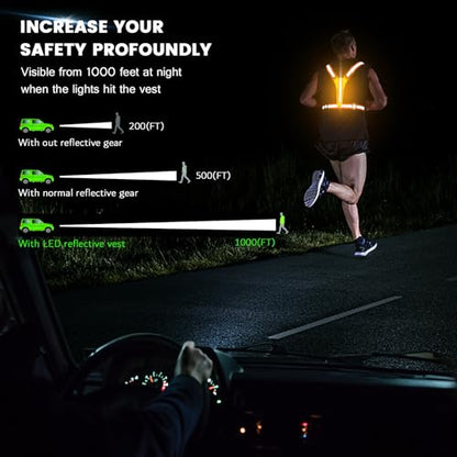 Fokia Kunbio LED Reflective Running Vest Gear,Light Up Vest Runners Night Walking USB Rechargeable,Up to 11hrs Light with Adjustable Waist/Shoulder for Women Men Kids - color: Orange