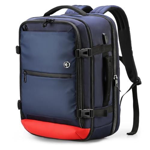 Swissdigital Design Travel Backpack 43L with USB Charging Port Laptop Backpack,TSA Friendly Flight Approved Carry-on Luggage Hand,Large Weekender Bag Fits 17 Inch Laptop Blue | SD1748-12 - color: Blue
