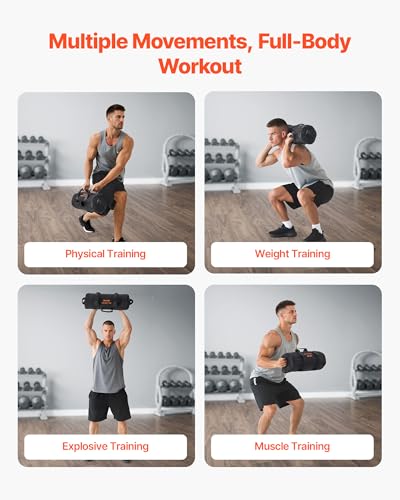 VEVOR Workout Sandbag, Heavy Duty Workout Power Bags with Handles, Slam Bag for Fitness Strength Weight Training Cross-Training, Home Gym Exercise, Black (Unfilled)