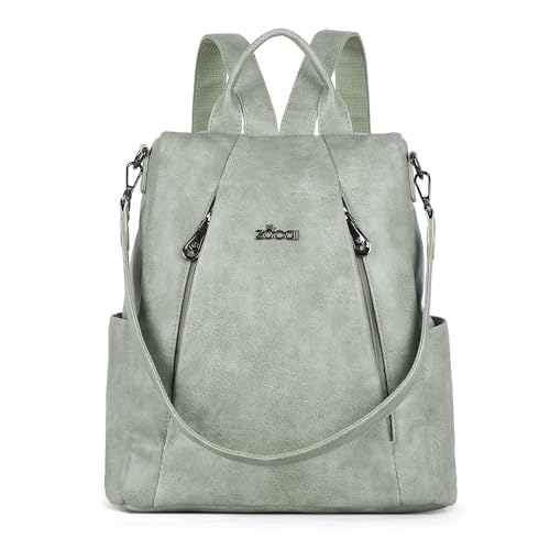 ZOCAI Backpack Purse for Women Medium Anti-Theft Backpacks Purses Design Leather Shoulder Bags with Removable Strap - color: Light Green