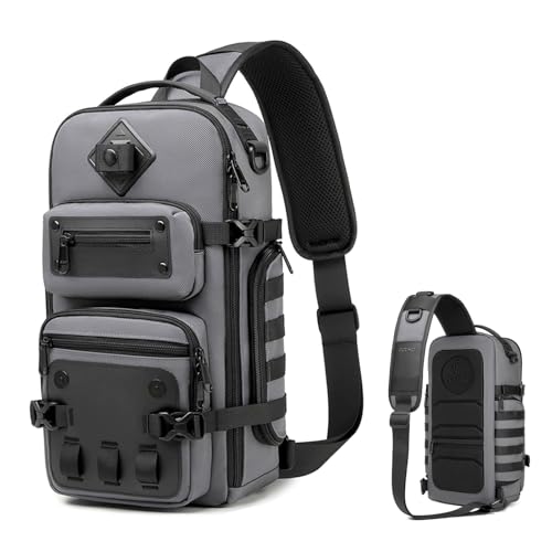 OZUKO Tactical Sling Bags for Men, Waterproof Crossbody Shoulder Backpack，Men's Chest Bags for Travel, Hiking, Everyday Carry - color: Dark Gray